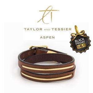 GORGEOUS TAYLOR & TESSIER LEATHER & 14K GOLD WRAP BRACELET HANDCRAFTED IN ASPEN
